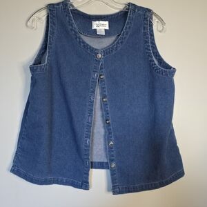 Christopher & Banks Indigo Blue Denim Button Front Sleeveless Top